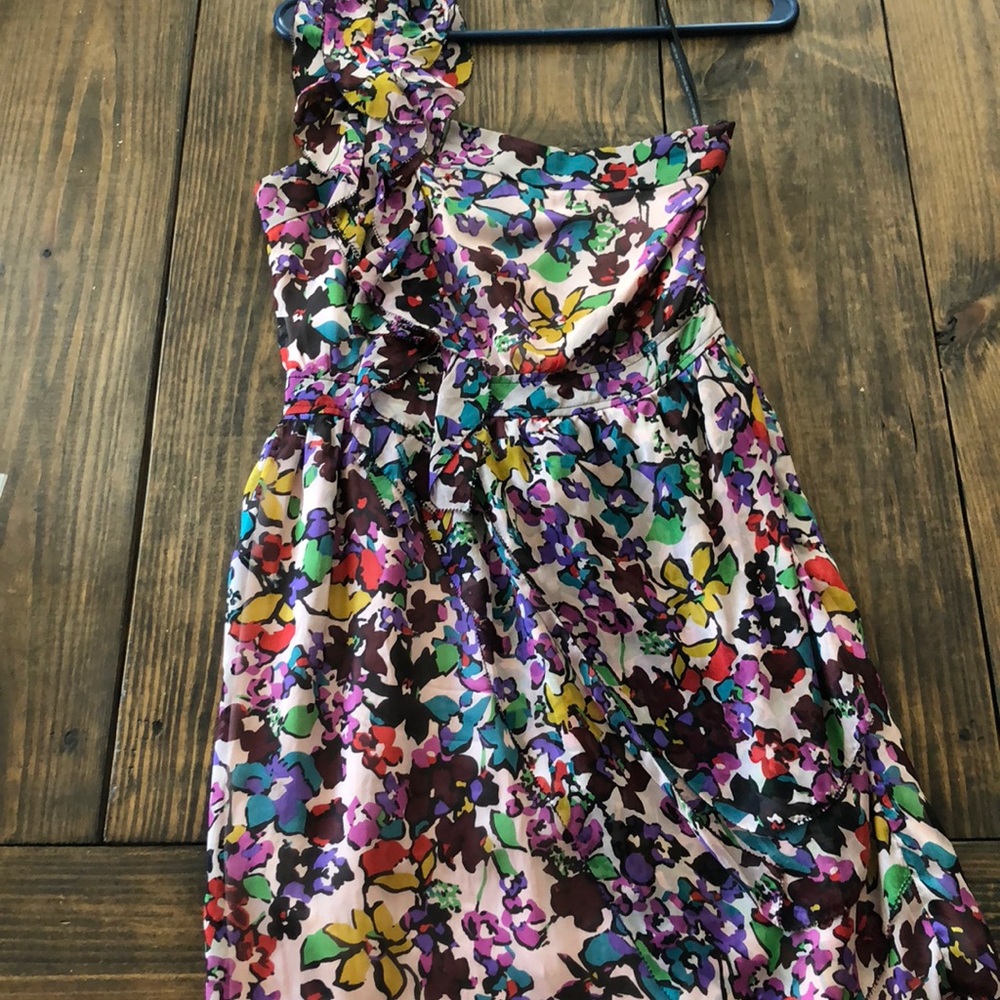 One shoulder floral silk dress